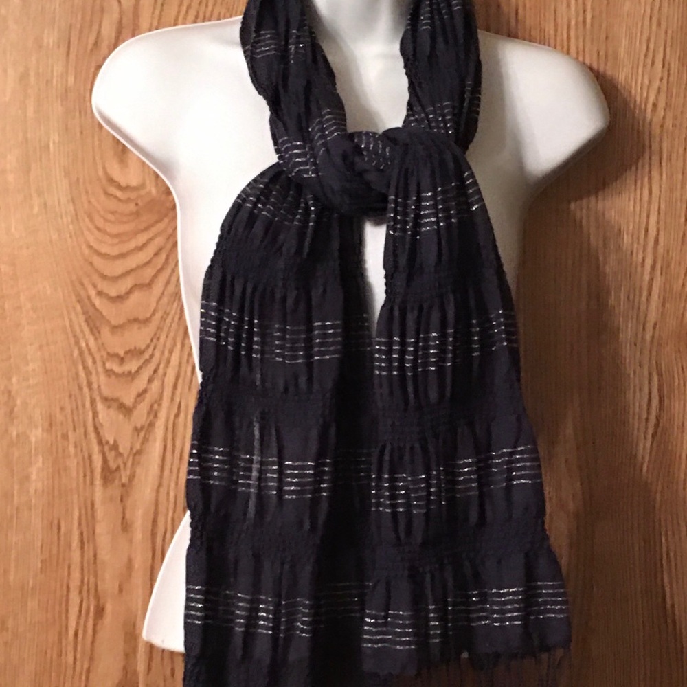 Scarf Navy 62” x 10” Silver Threads Ruching